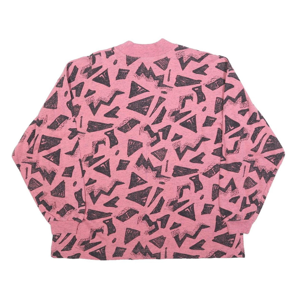 MASER Womens Pink & Black Geometric Print Crew Neck Sweatshirt L Cotton Blend
