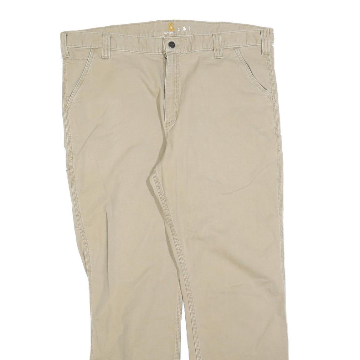 CARHARTT Mens Relaxed Beige Cotton Blend Zip Trousers W40 L32 Workwear Casual