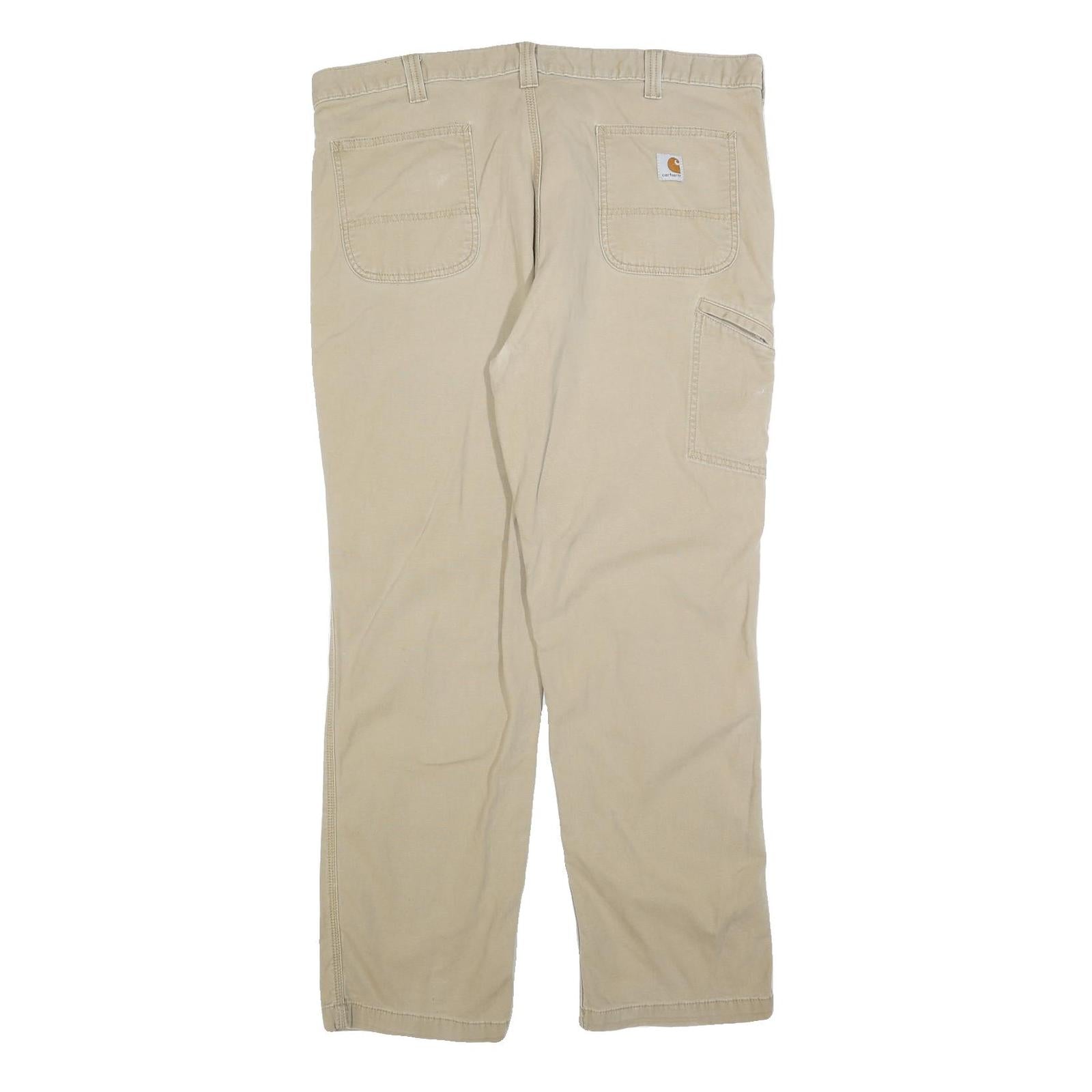 CARHARTT Mens Relaxed Beige Cotton Blend Zip Trousers W40 L32 Workwear Casual
