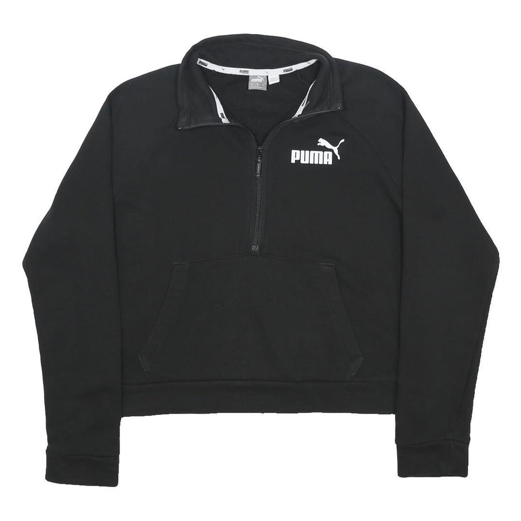 PUMA Womens Black Half Zip Sweatshirt M Cotton Blend Casual Sportswear