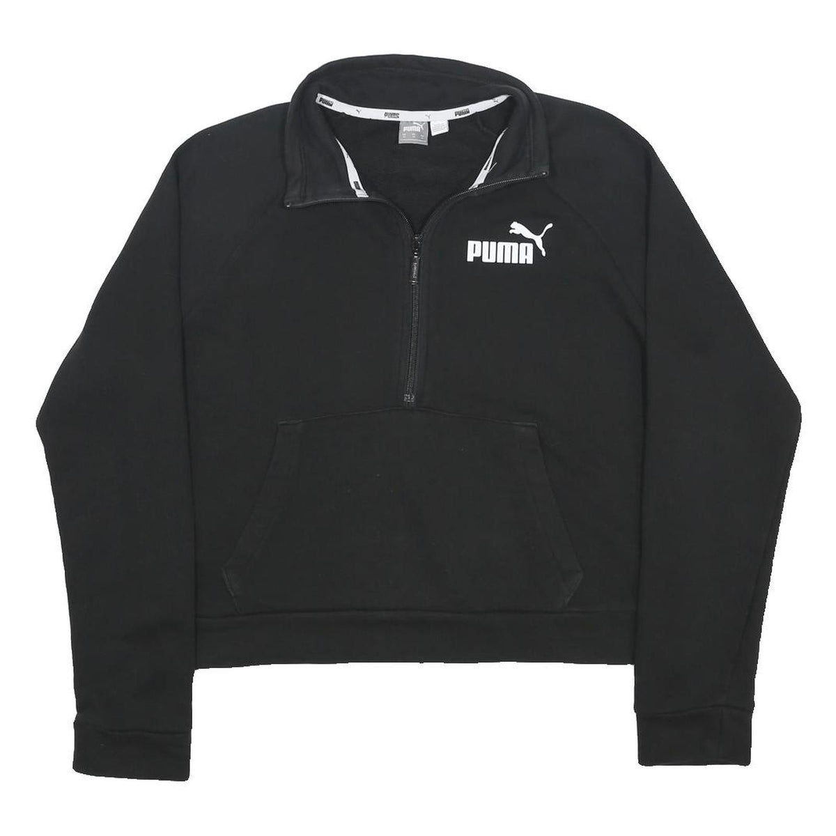 PUMA Womens Black Half Zip Sweatshirt M Cotton Blend Casual Sportswear