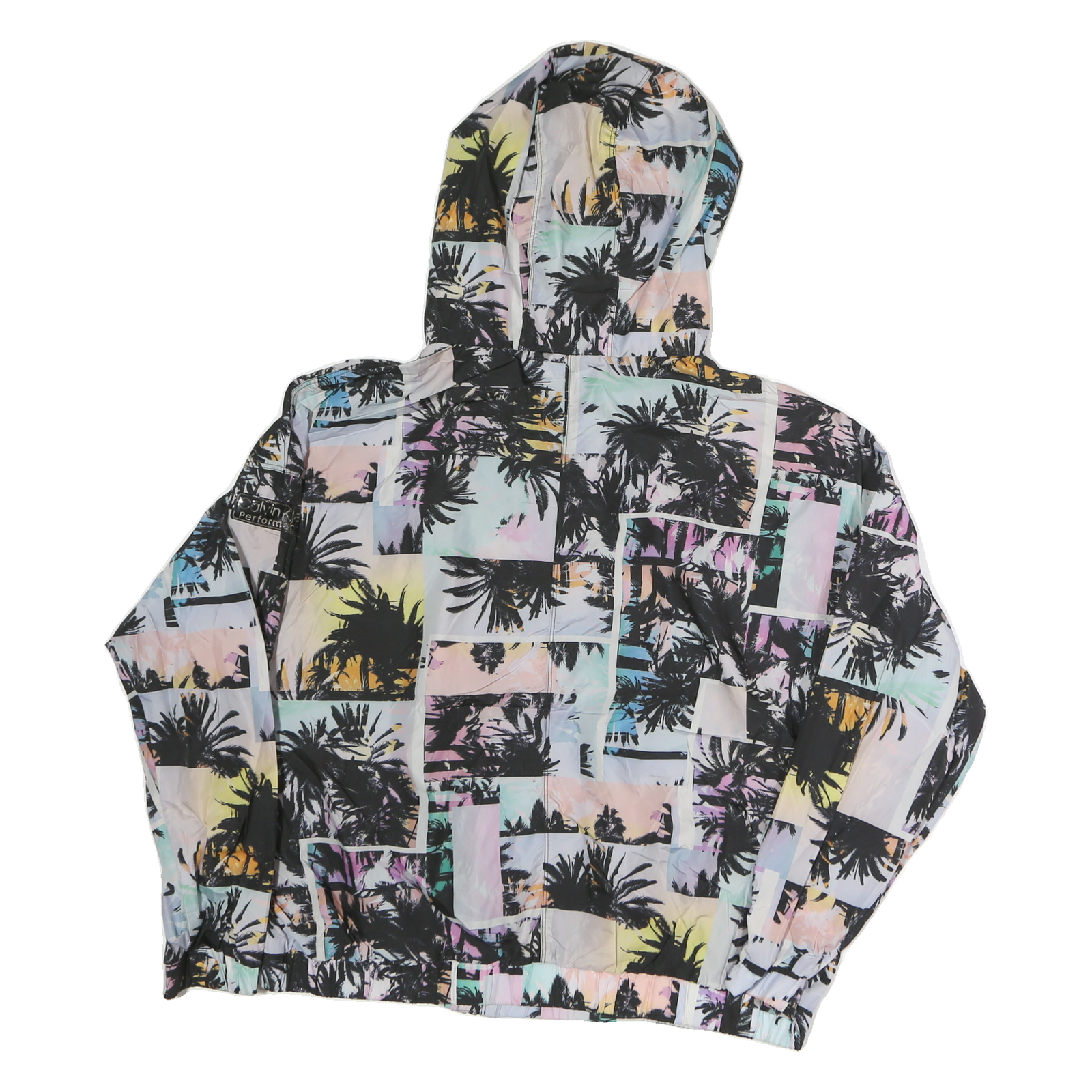CALVIN KLEIN PERFORMANCE Womens Multi Colour Palm Print Jacket M Polyester Zip