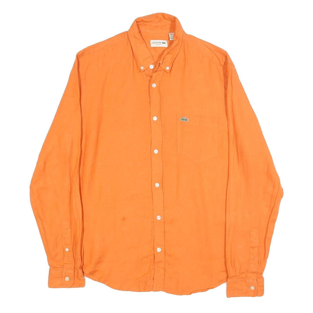 LACOSTE Mens Orange Linen Shirt L Button Down Collar Long Sleeve Casual