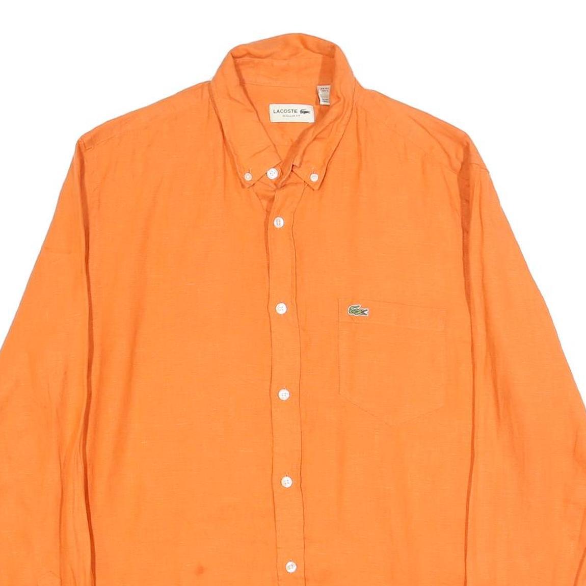 LACOSTE Mens Orange Linen Shirt L Button Down Collar Long Sleeve Casual