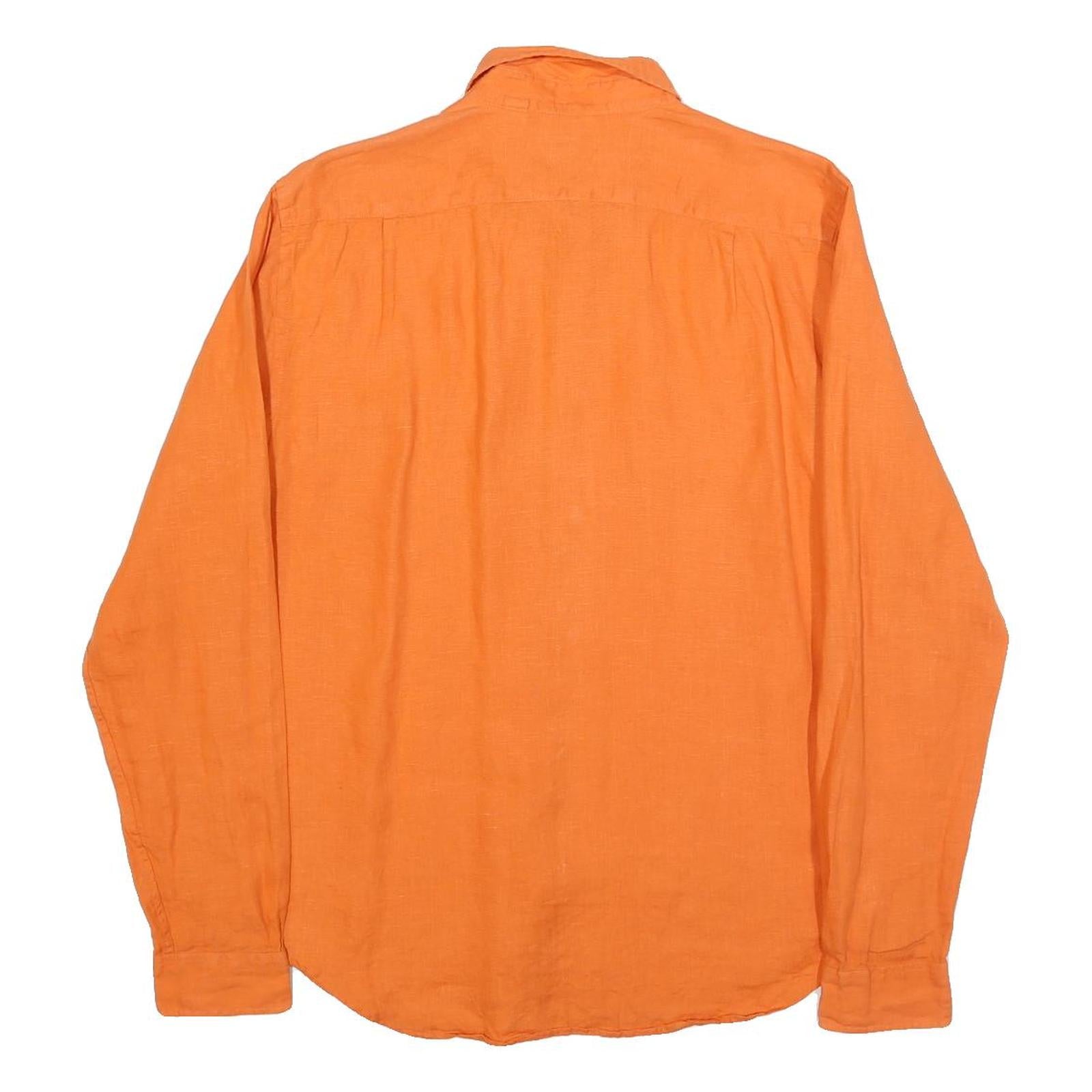 LACOSTE Mens Orange Linen Shirt L Button Down Collar Long Sleeve Casual