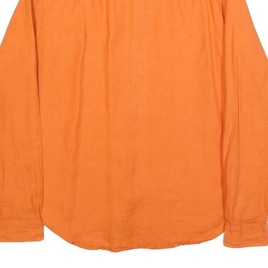 LACOSTE Mens Orange Linen Shirt L Button Down Collar Long Sleeve Casual