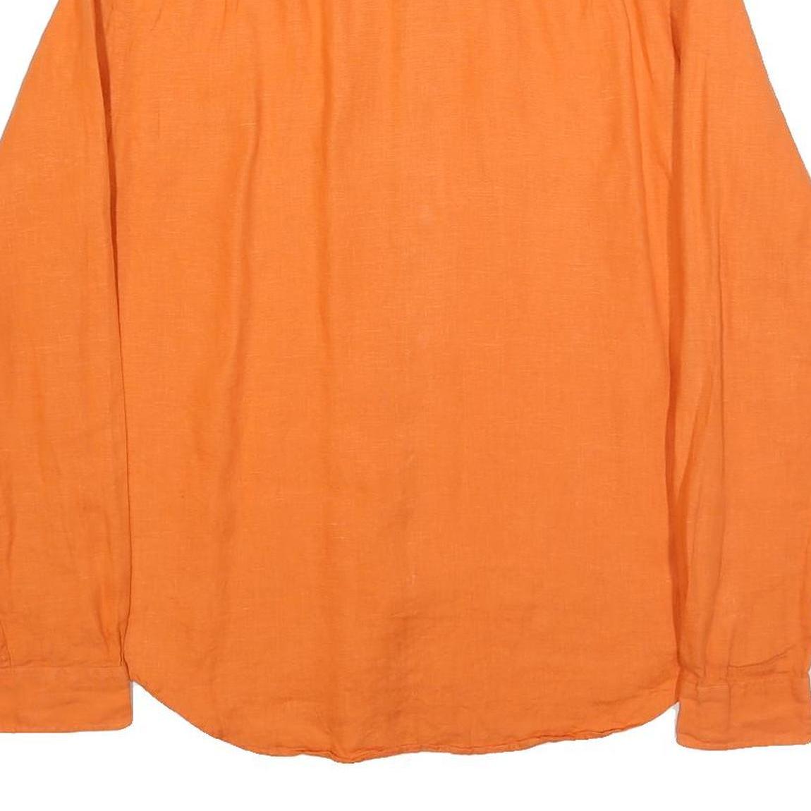 LACOSTE Mens Orange Linen Shirt L Button Down Collar Long Sleeve Casual