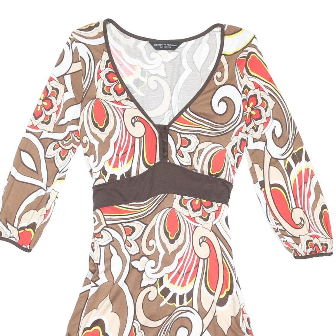 DOROTHY PERKINS Womens Brown & Red Floral Day Dress Cotton Blend Knee Length UK
