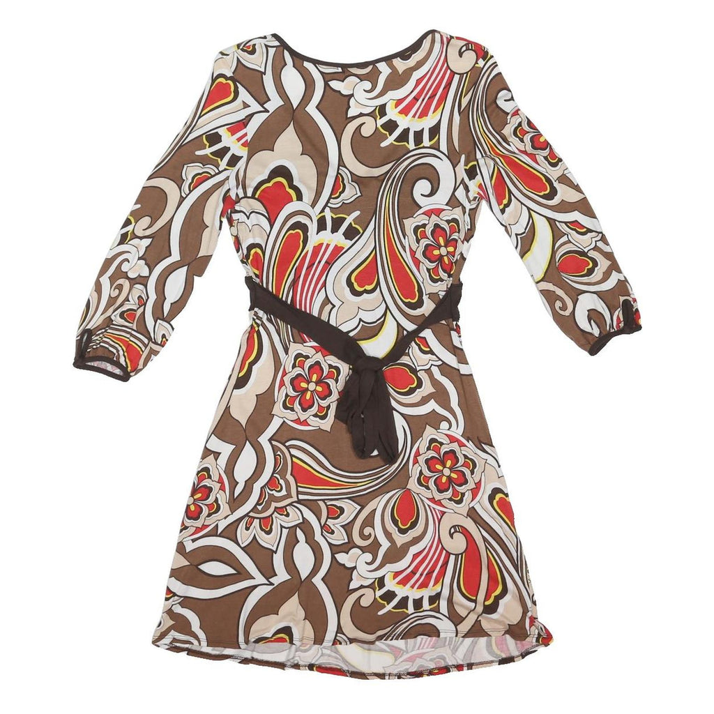 DOROTHY PERKINS Womens Brown & Red Floral Day Dress Cotton Blend Knee Length UK
