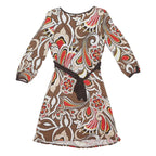 DOROTHY PERKINS Womens Brown & Red Floral Day Dress Cotton Blend Knee Length UK