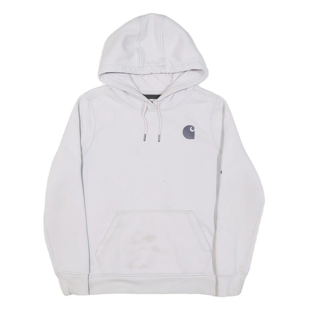 CARHARTT Womens White Hoodie S Logo Print Cotton Blend Pullover Casual