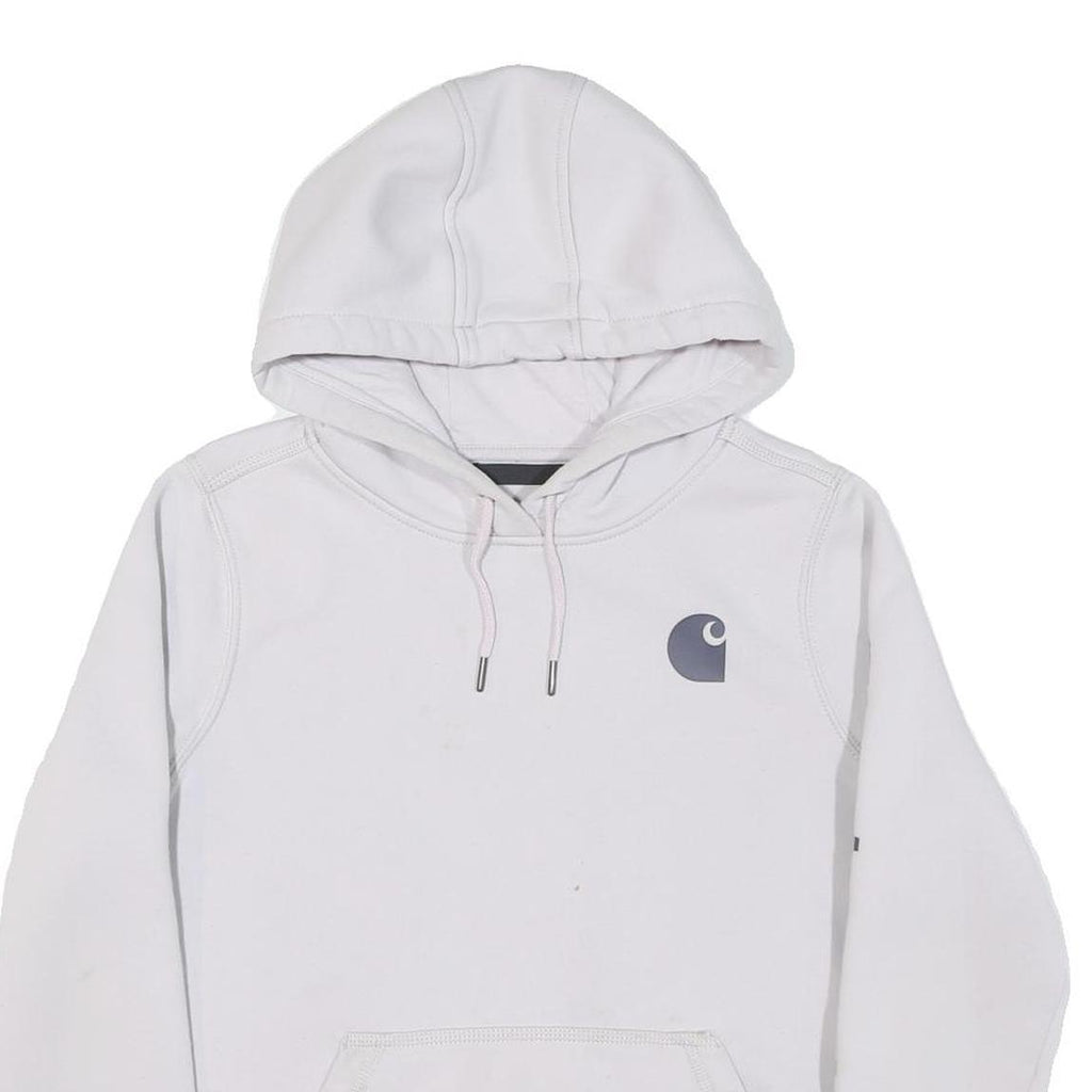 CARHARTT Womens White Hoodie S Logo Print Cotton Blend Pullover Casual