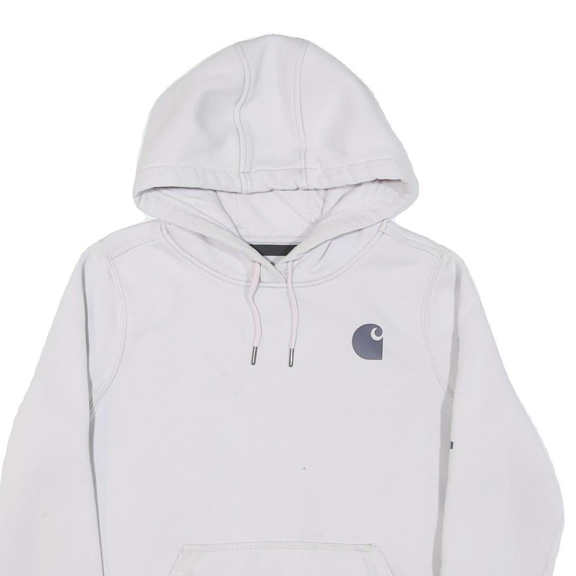 CARHARTT Womens White Hoodie S Logo Print Cotton Blend Pullover Casual
