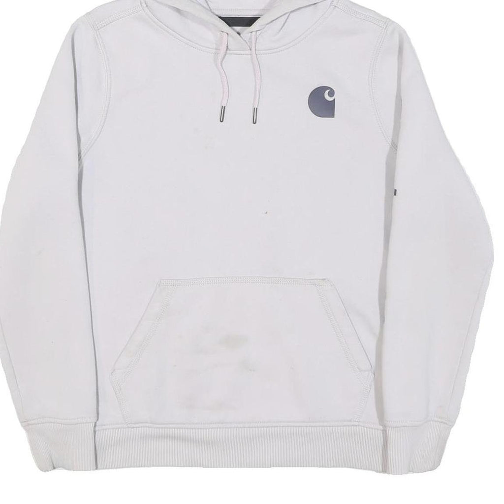 CARHARTT Womens White Hoodie S Logo Print Cotton Blend Pullover Casual