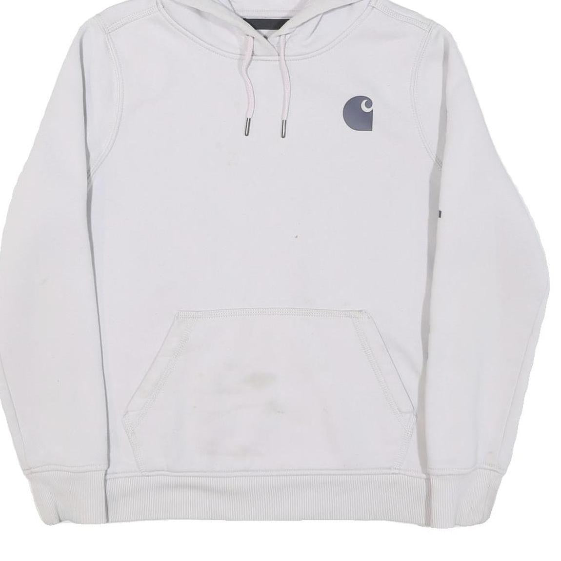 CARHARTT Womens White Hoodie S Logo Print Cotton Blend Pullover Casual