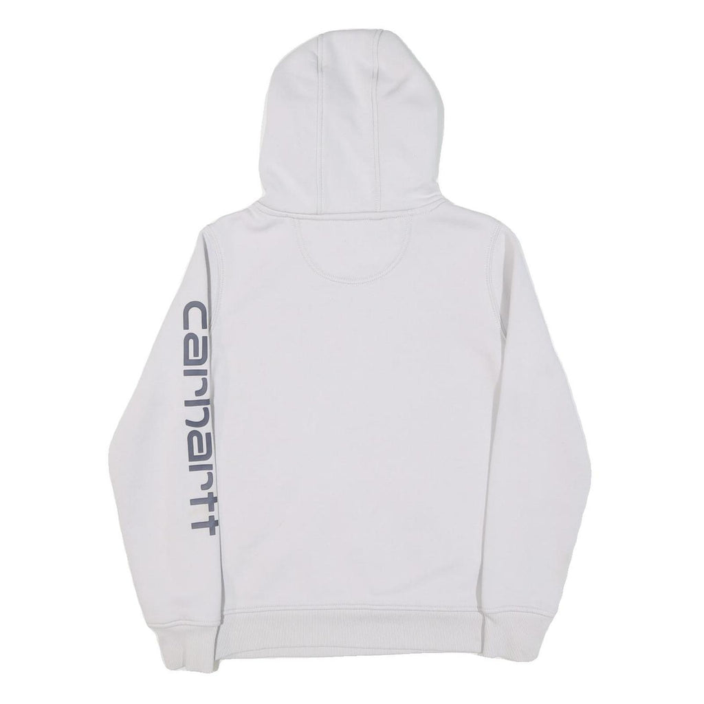 CARHARTT Womens White Hoodie S Logo Print Cotton Blend Pullover Casual