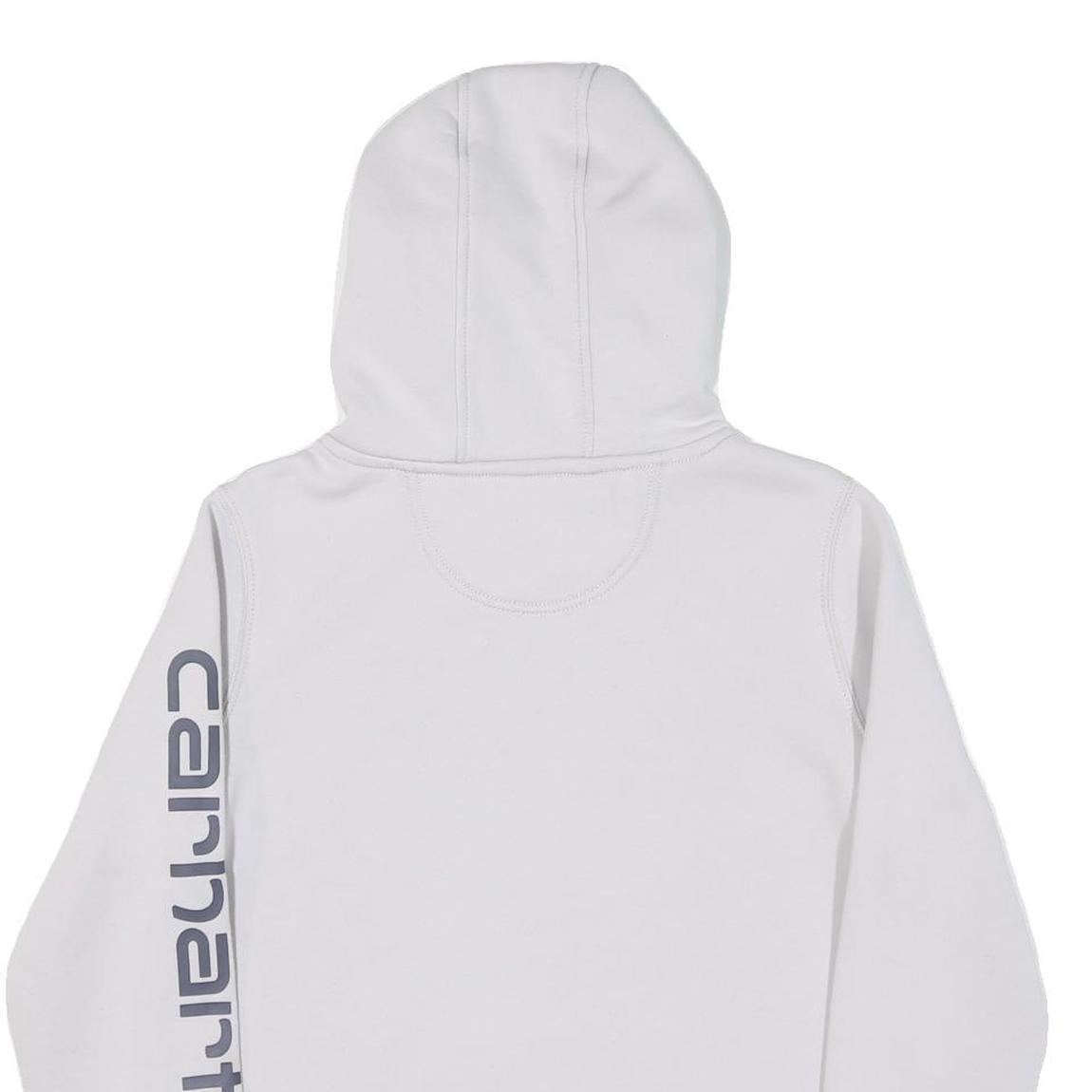 CARHARTT Womens White Hoodie S Logo Print Cotton Blend Pullover Casual