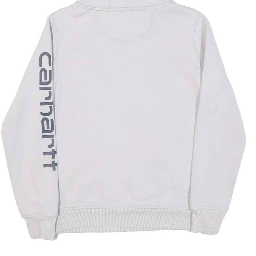 CARHARTT Womens White Hoodie S Logo Print Cotton Blend Pullover Casual