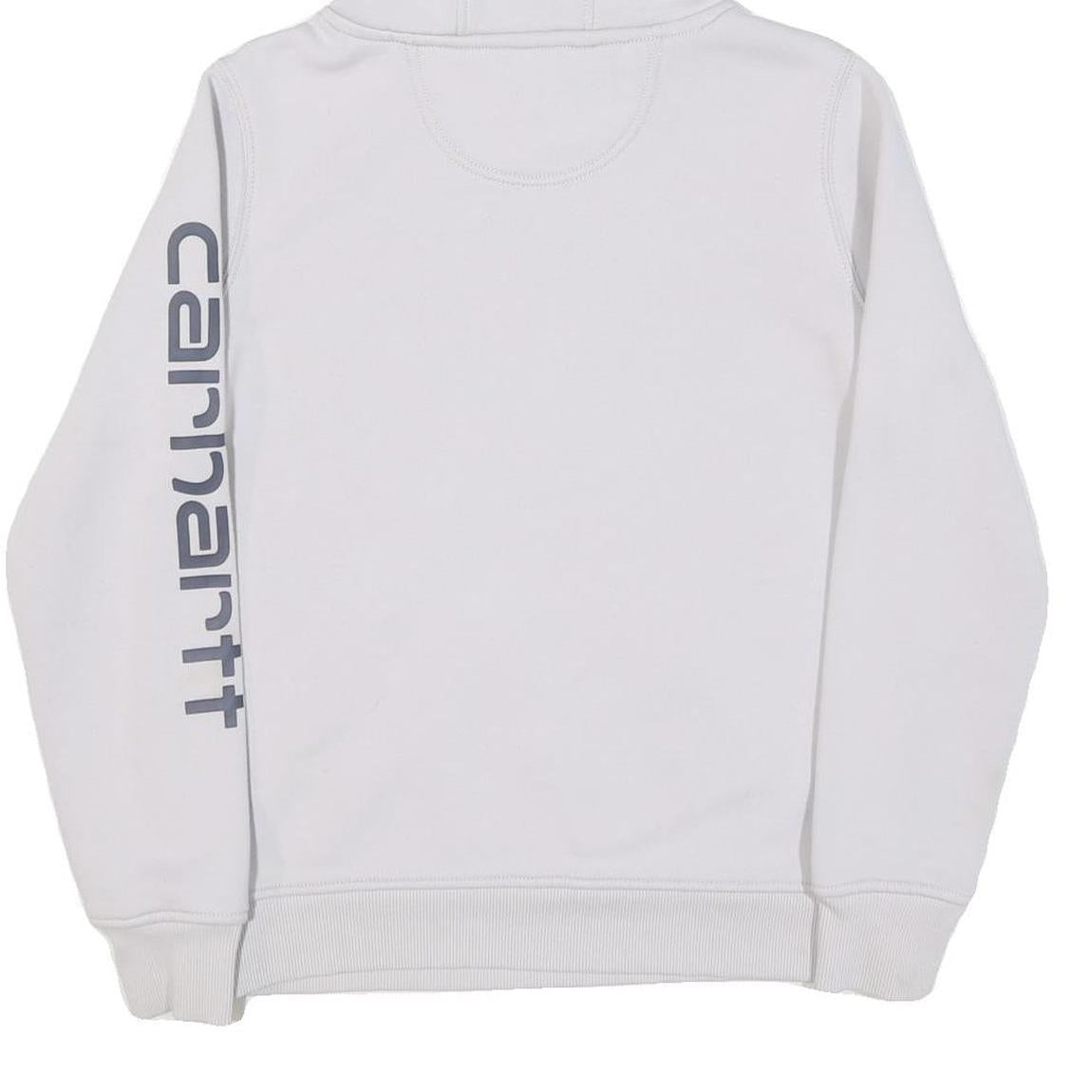 CARHARTT Womens White Hoodie S Logo Print Cotton Blend Pullover Casual