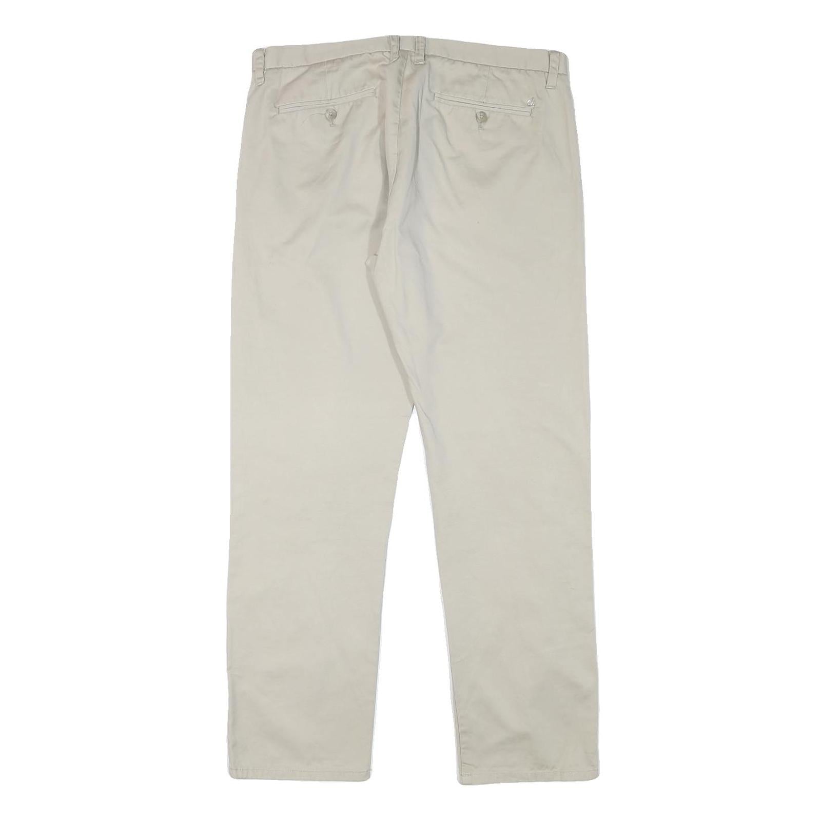 CALVIN KLEIN Mens Cotton Blend Beige Regular Straight Trousers W34 L30 Zip