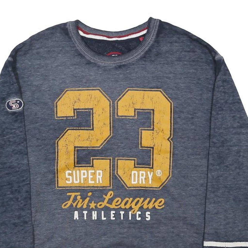 SUPERDRY Mens Blue Yellow Tri League Crew Neck M Sweatshirt Cotton Blend Casual