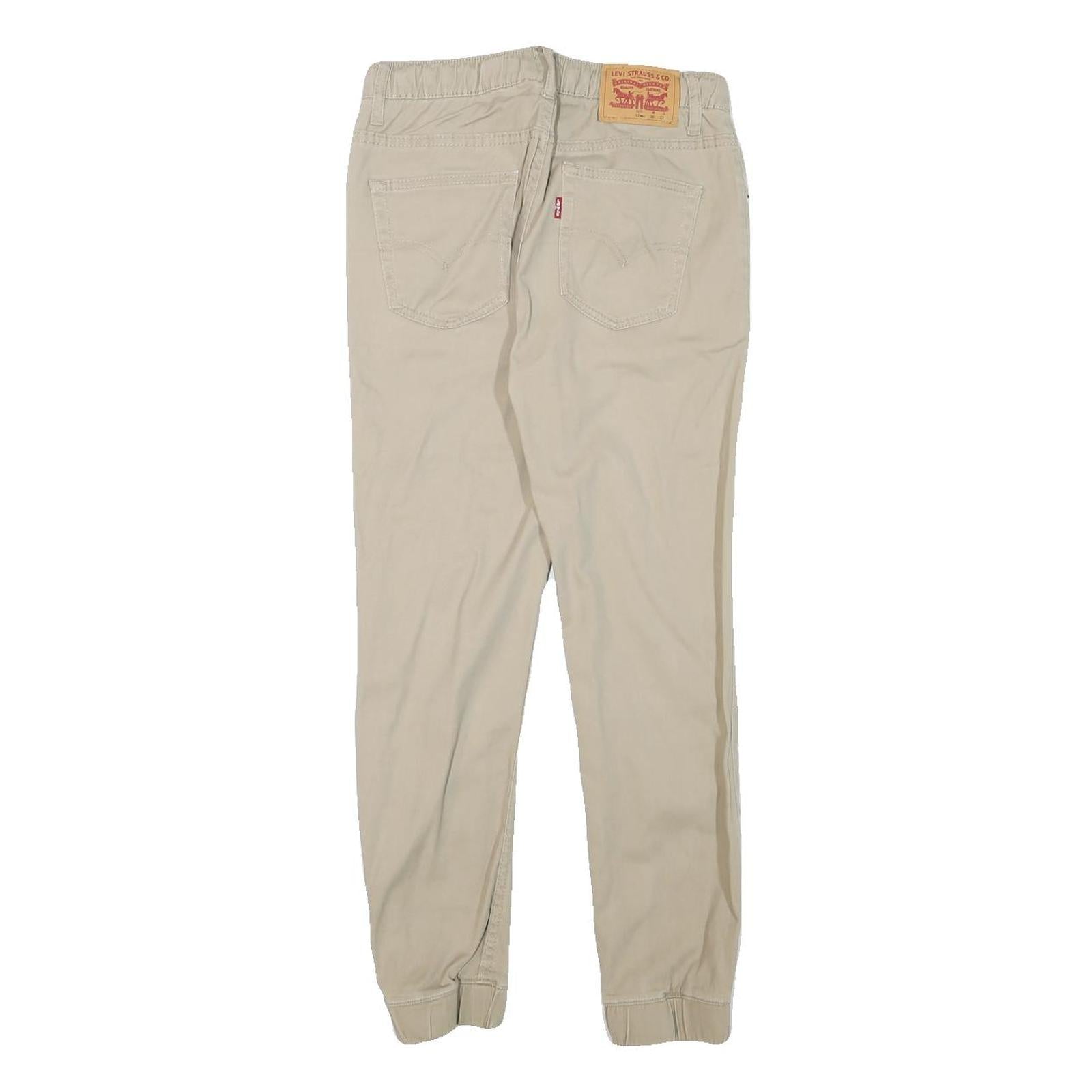 LEVI'S Boys Cotton Blend Beige Slim Drawstring Trousers W26 L25 Comfortable