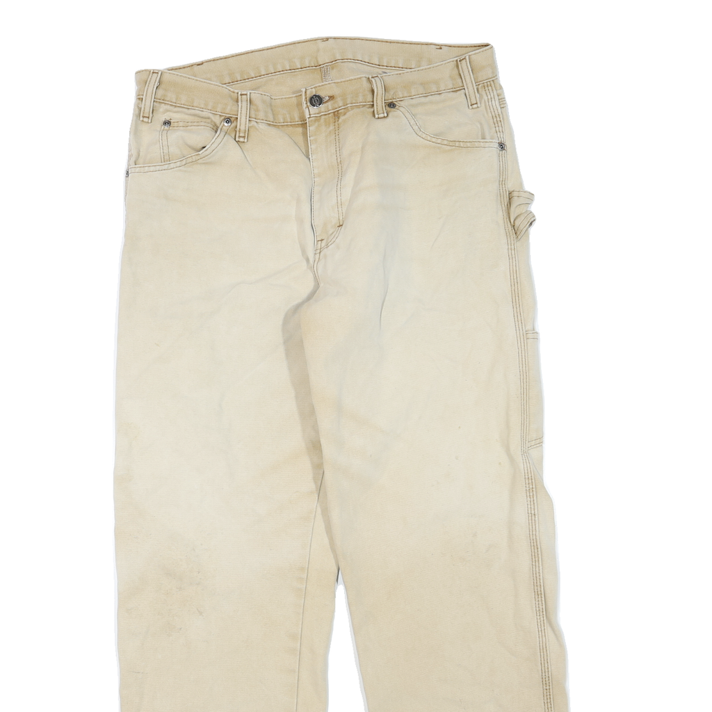 DICKIES Mens Regular Beige Denim W34 L32 Zip Workwear Casual Cotton Blend Jeans