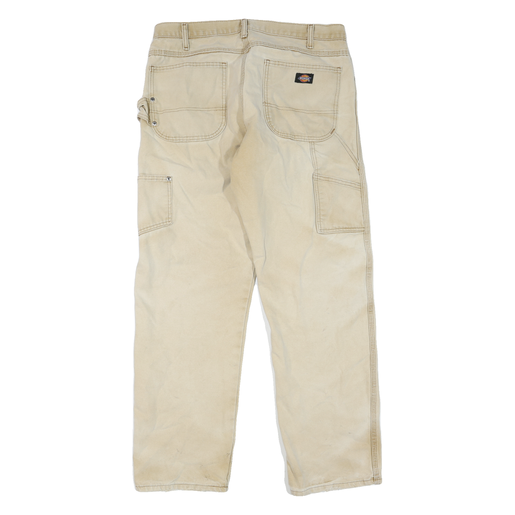 DICKIES Mens Regular Beige Denim W34 L32 Zip Workwear Casual Cotton Blend Jeans