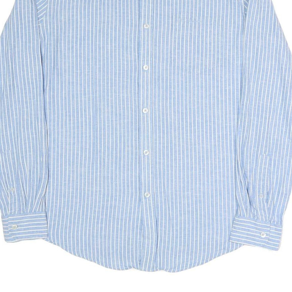 BEN SHERMAN Mens Blue & White Striped Shirt L Cotton Blend Long Sleeve Button