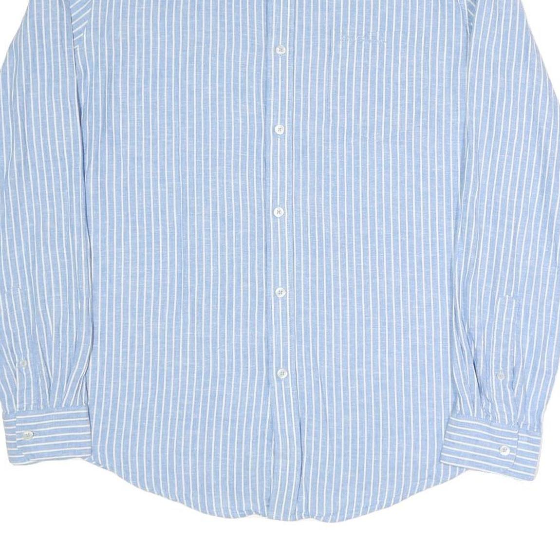 BEN SHERMAN Mens Blue & White Striped Shirt L Cotton Blend Long Sleeve Button