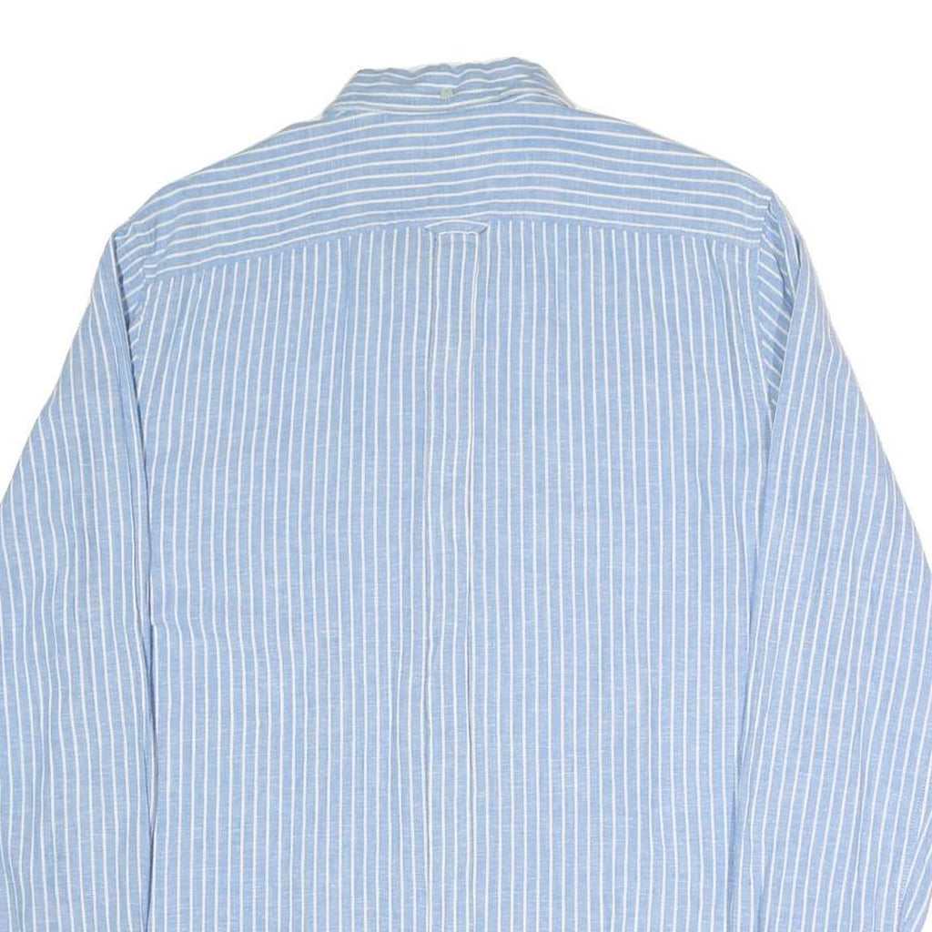 BEN SHERMAN Mens Blue & White Striped Shirt L Cotton Blend Long Sleeve Button