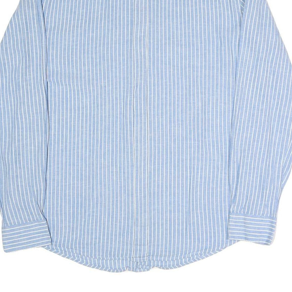 BEN SHERMAN Mens Blue & White Striped Shirt L Cotton Blend Long Sleeve Button