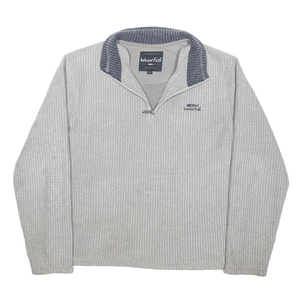 WEIRD FISH Mens Grey Patterned Pullover 1/4 Zip Regular Fit Jumper L Polyester