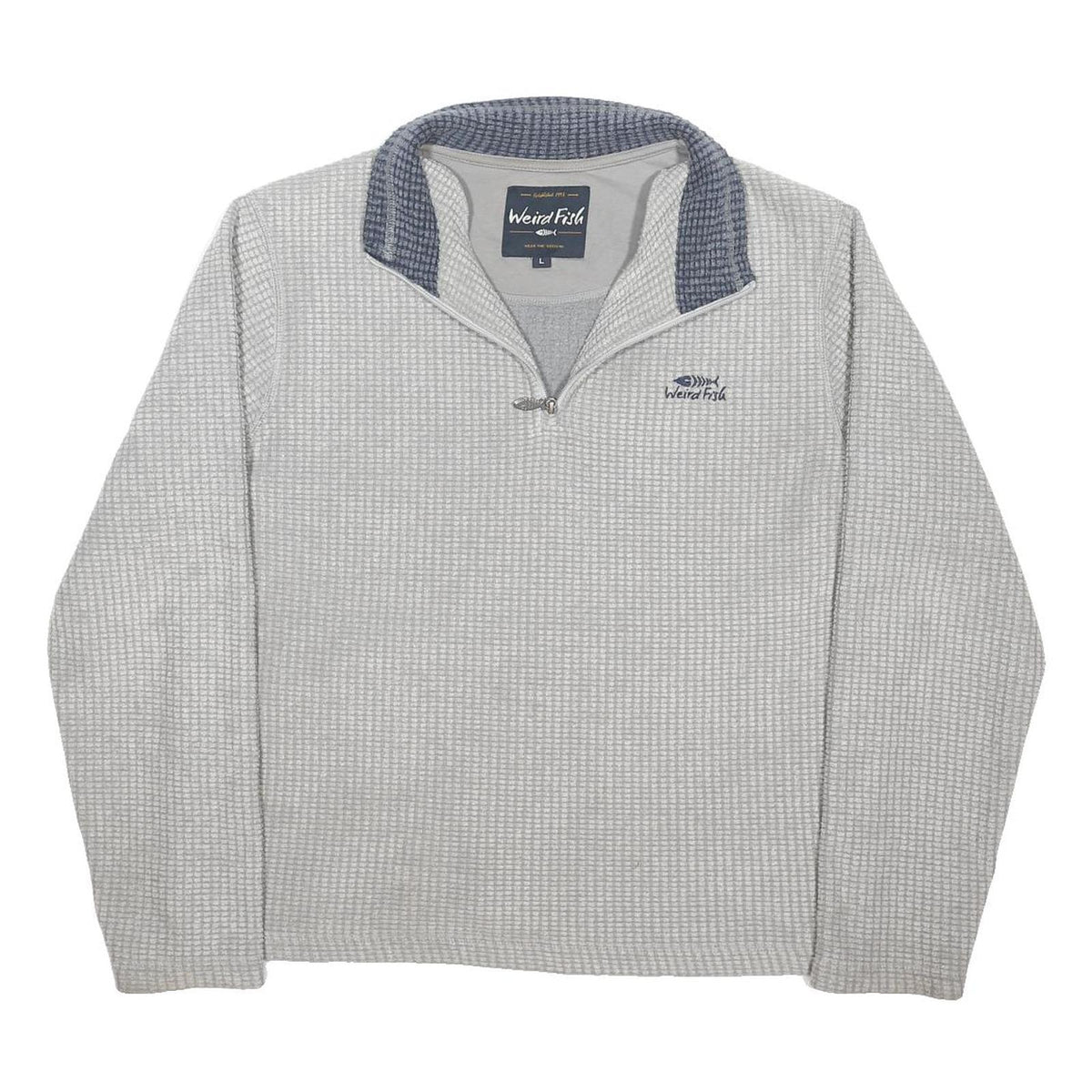 WEIRD FISH Mens Grey Patterned Pullover 1/4 Zip Regular Fit Jumper L Polyester