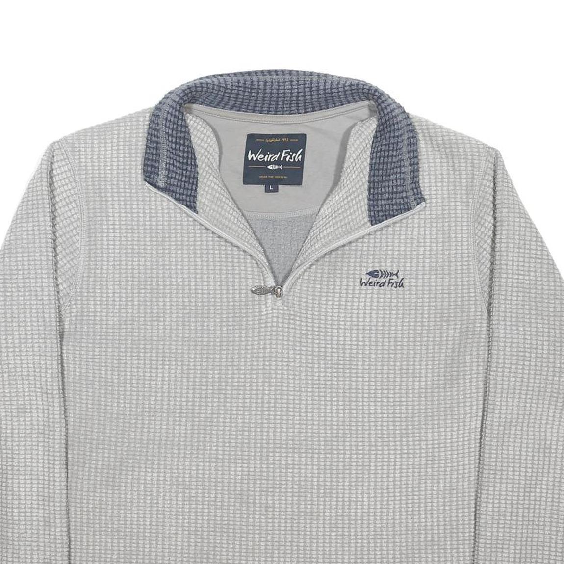 WEIRD FISH Mens Grey Patterned Pullover 1/4 Zip Regular Fit Jumper L Polyester