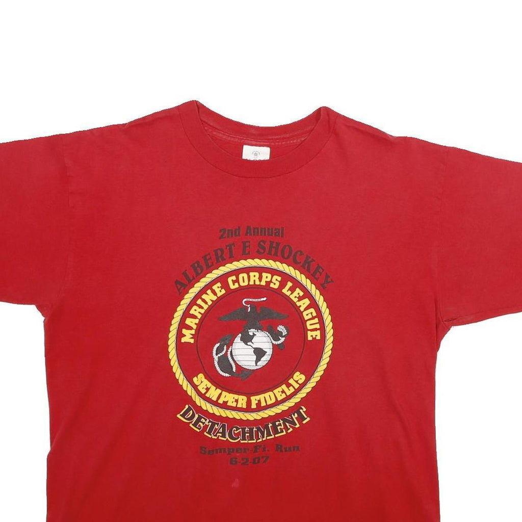 ALORE Mens Red Cotton Graphic T-Shirt L Short Sleeve Crew Neck Marine Corps