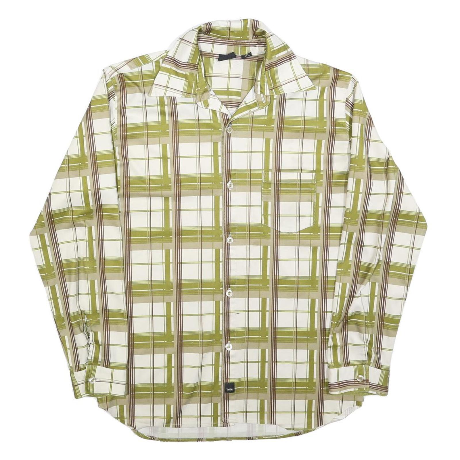 MOSSIMO Mens Beige & Brown Check Shirt L Polyester Blend Long Sleeve Casual
