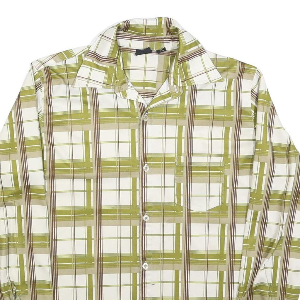 MOSSIMO Mens Beige & Brown Check Shirt L Polyester Blend Long Sleeve Casual
