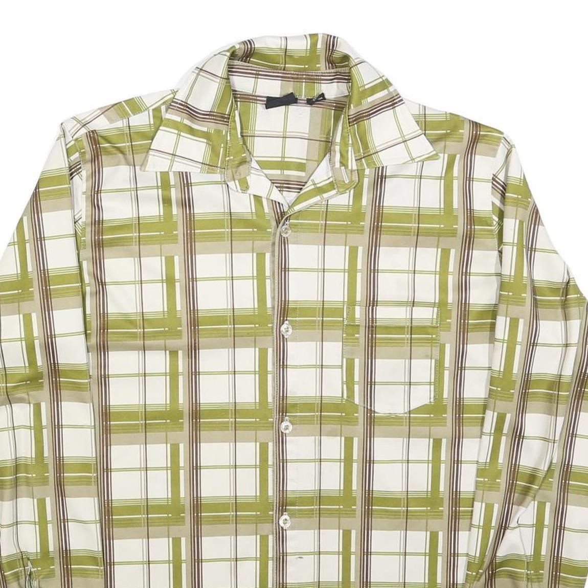 MOSSIMO Mens Beige & Brown Check Shirt L Polyester Blend Long Sleeve Casual