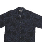 HOLLIS RIVER Mens Blue & Black Rayon Shirt L Floral Pattern Relaxed Fit Casual