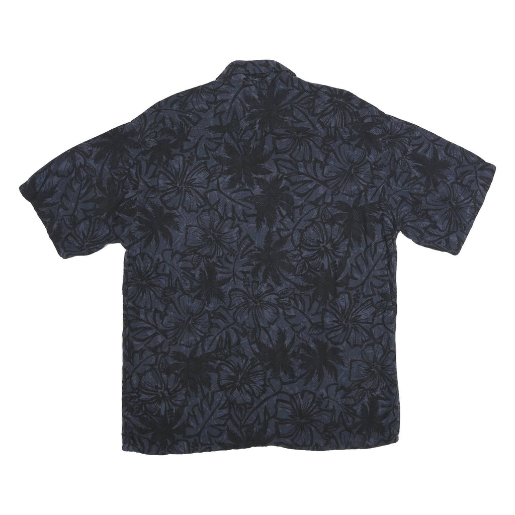 HOLLIS RIVER Mens Blue & Black Rayon Shirt L Floral Pattern Relaxed Fit Casual