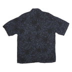 HOLLIS RIVER Mens Blue & Black Rayon Shirt L Floral Pattern Relaxed Fit Casual