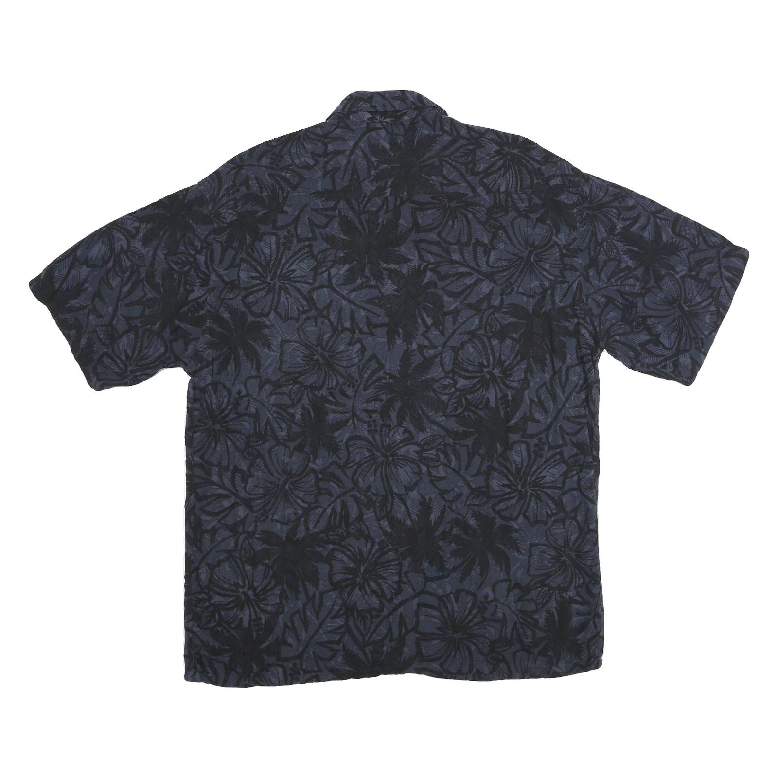 HOLLIS RIVER Mens Blue & Black Rayon Shirt L Floral Pattern Relaxed Fit Casual