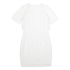 REISS Womens White Bodycon Dress Polyester Blend Short Sleeve Knee Length UK 8