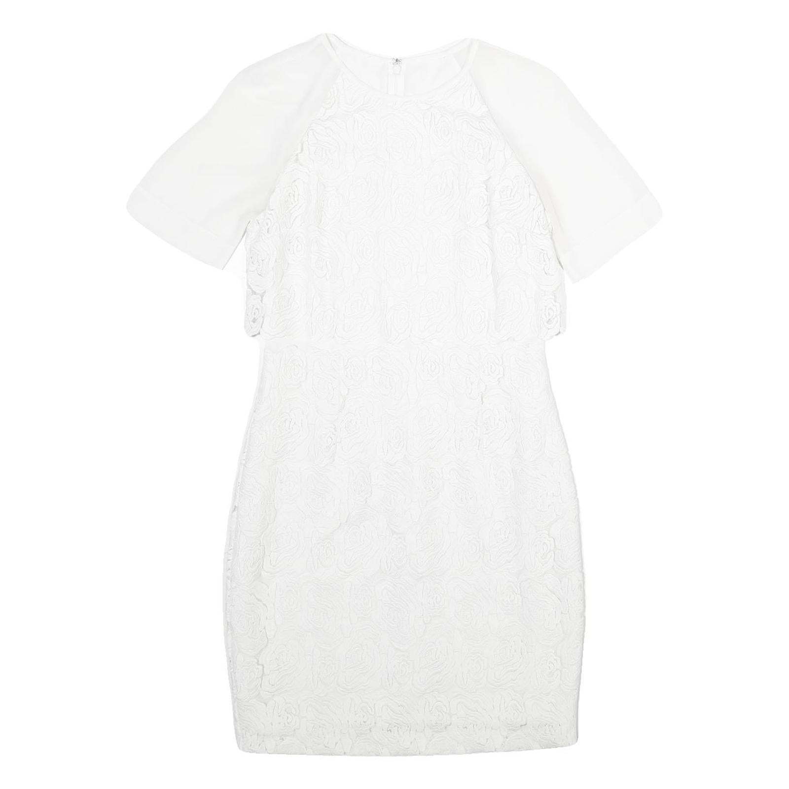 REISS Womens White Bodycon Dress Polyester Blend Short Sleeve Knee Length UK 8