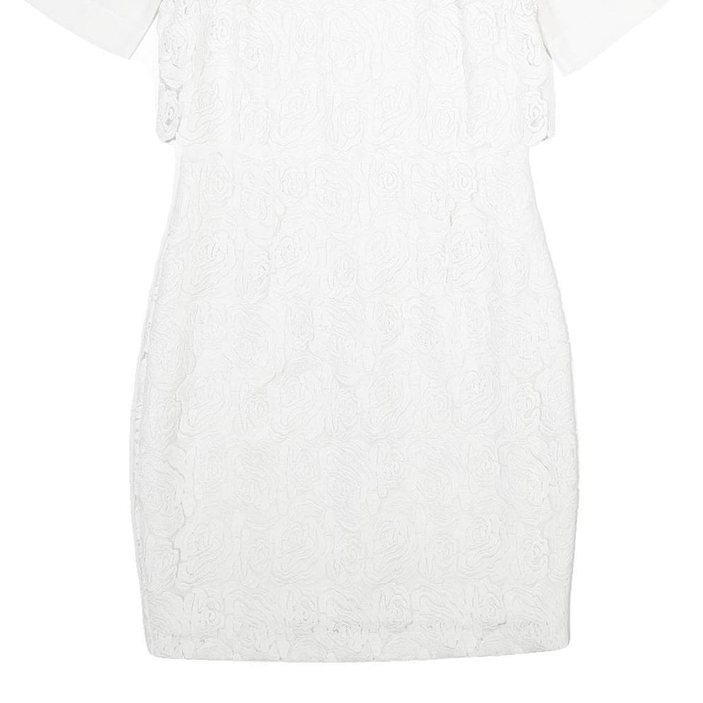 REISS Womens White Bodycon Dress Polyester Blend Short Sleeve Knee Length UK 8