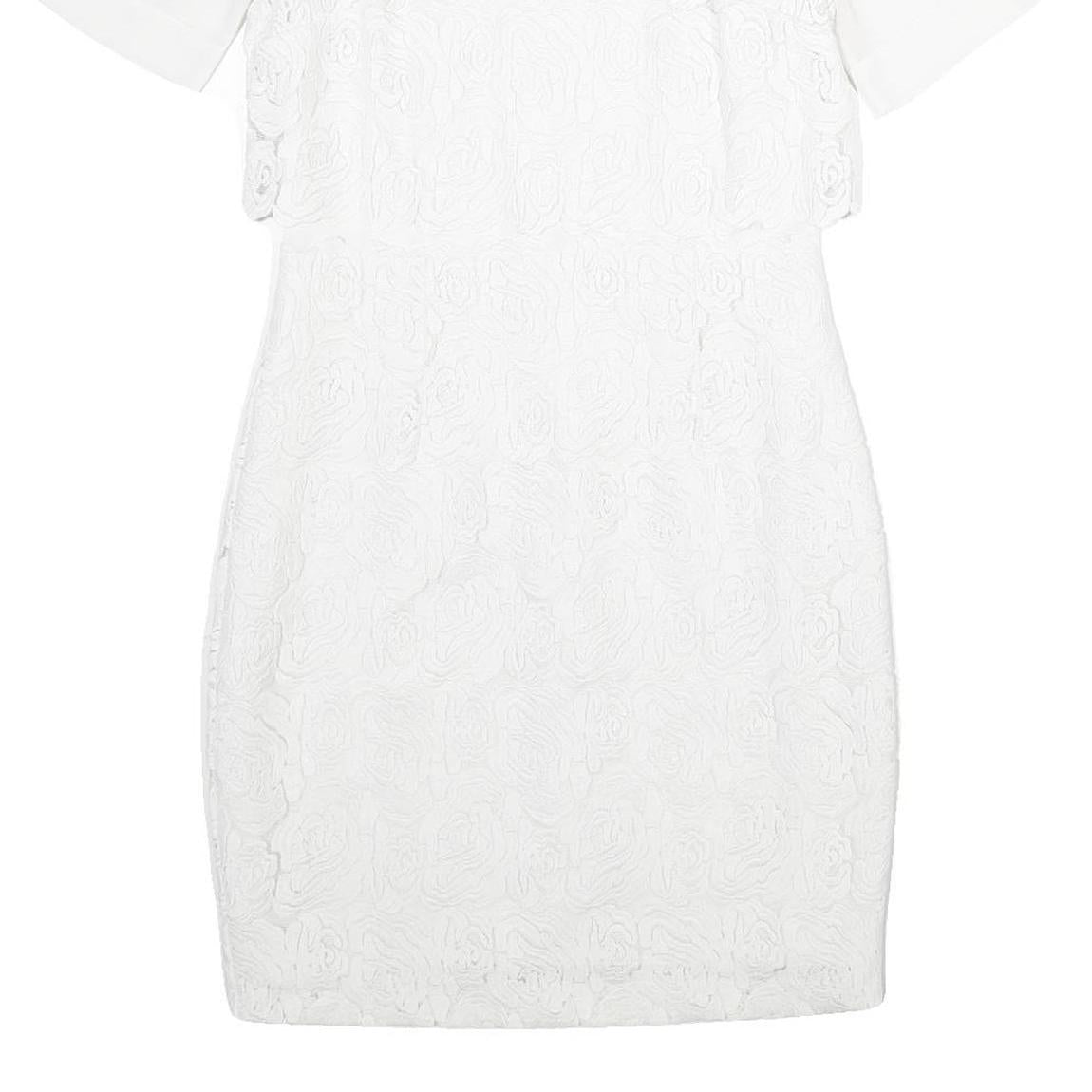 REISS Womens White Bodycon Dress Polyester Blend Short Sleeve Knee Length UK 8