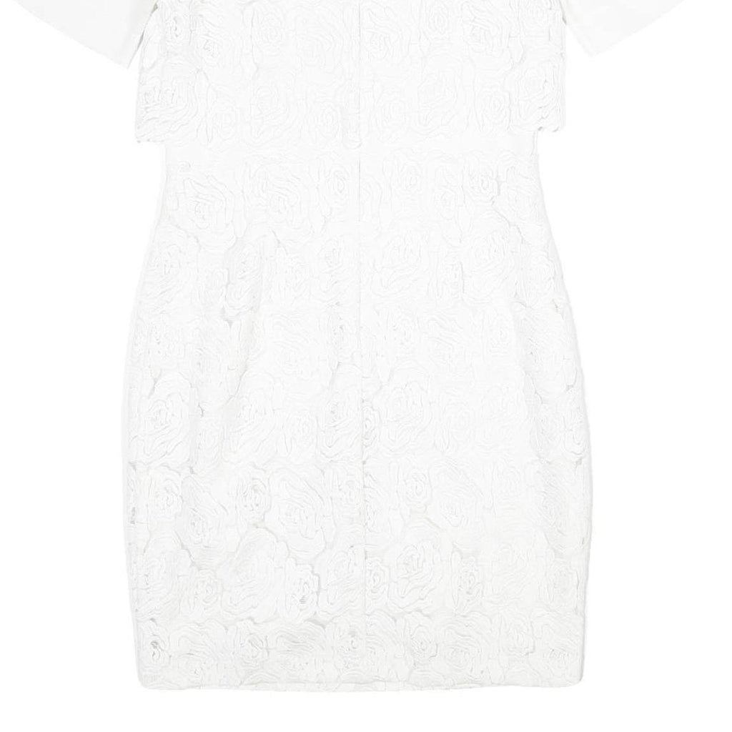 REISS Womens White Bodycon Dress Polyester Blend Short Sleeve Knee Length UK 8