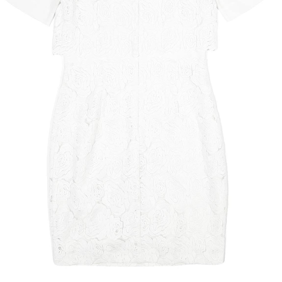 REISS Womens White Bodycon Dress Polyester Blend Short Sleeve Knee Length UK 8