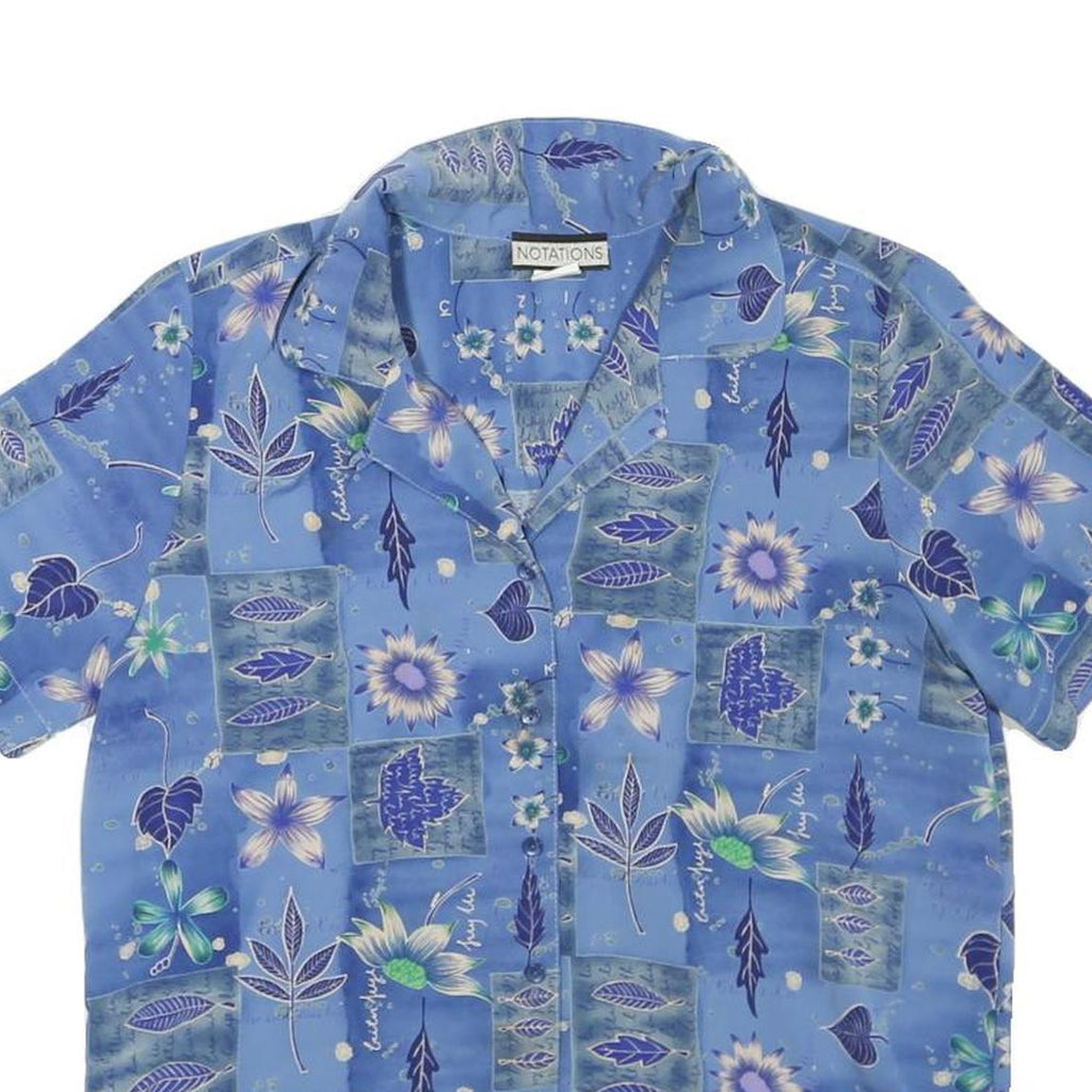 NOTATIONS Womens Blue Floral Print Short Sleeve Shirt M Polyester Casual